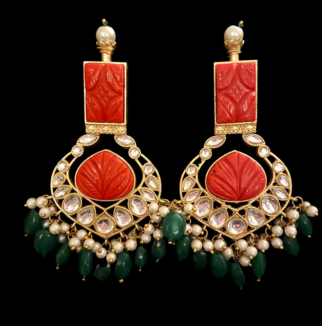 Red/ green kundan earrings