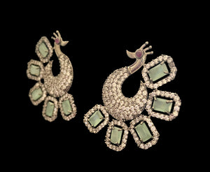 Mint green peacock earrings