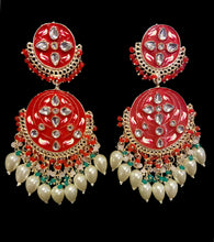 Load image into Gallery viewer, Red kundan meenakari earrings
