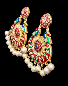 Red peacock earrings